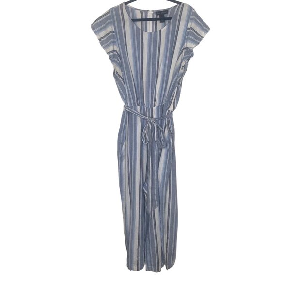 Lane Bryant Linen Blend Crop Jumpsuit Womens Size 22 Blue Striped Wide Leg - Picture 1 of 15